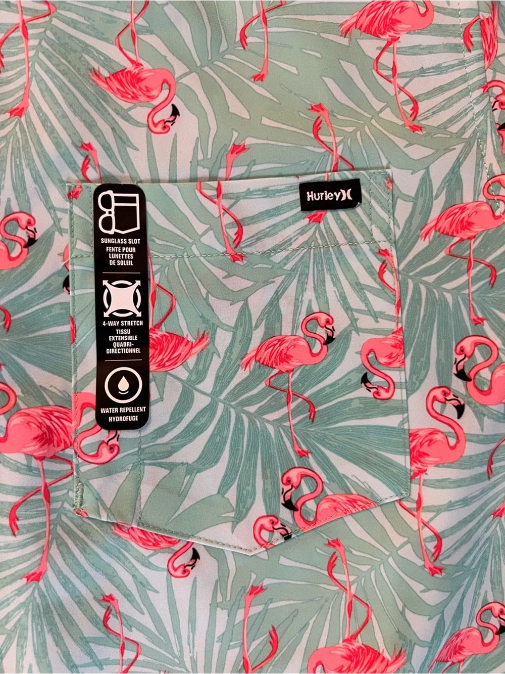 Hurley Aqua Flamingo Short Sleeve shirt & swim trunks Set - Mint & Pink